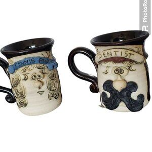 Tiegland Bradford lot of 2 STUDIO ART POTTERY Figural dentist tennis coffeemug